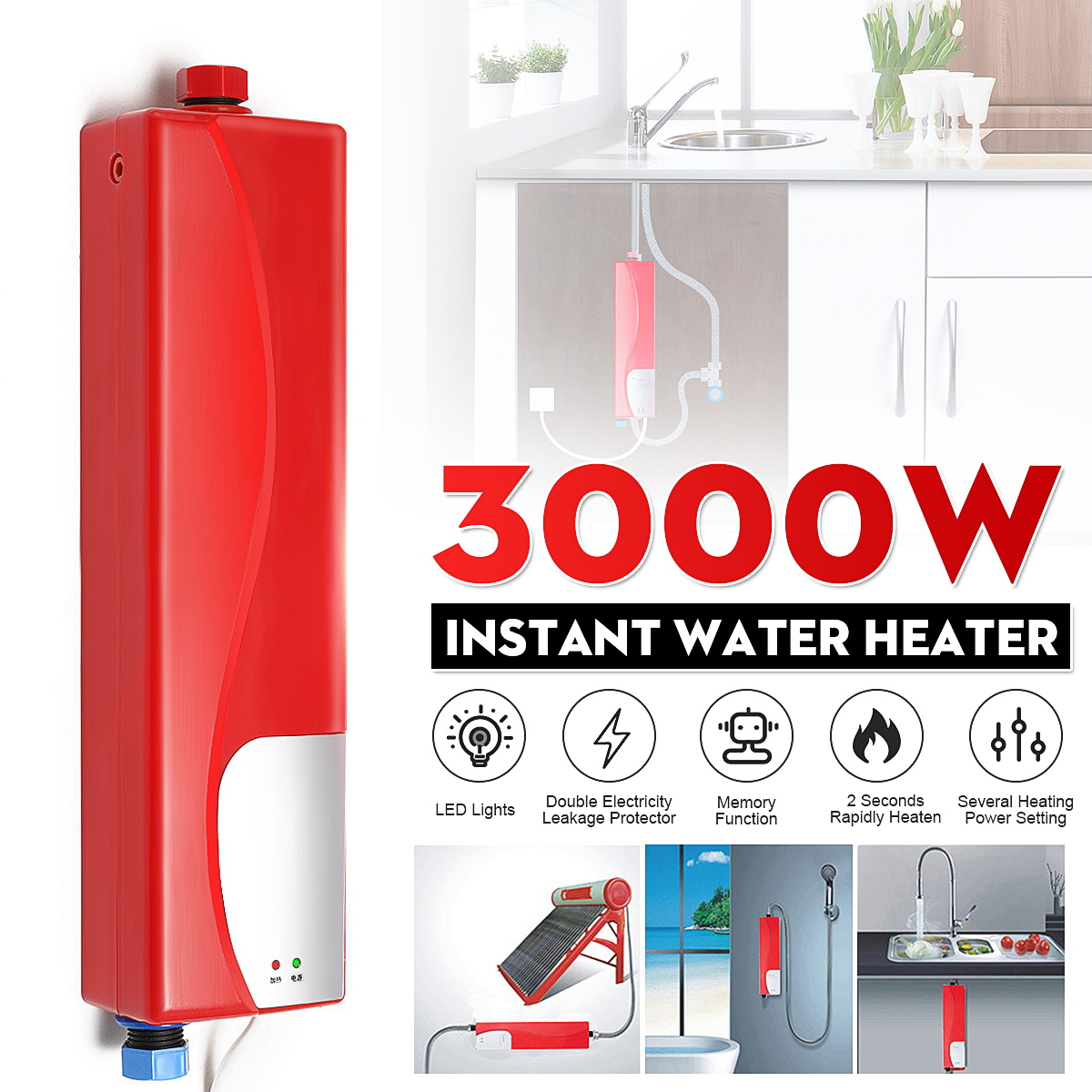 220 V 3000 W Tankless Boiler Elektrische Douche Instant Heet Water Ver