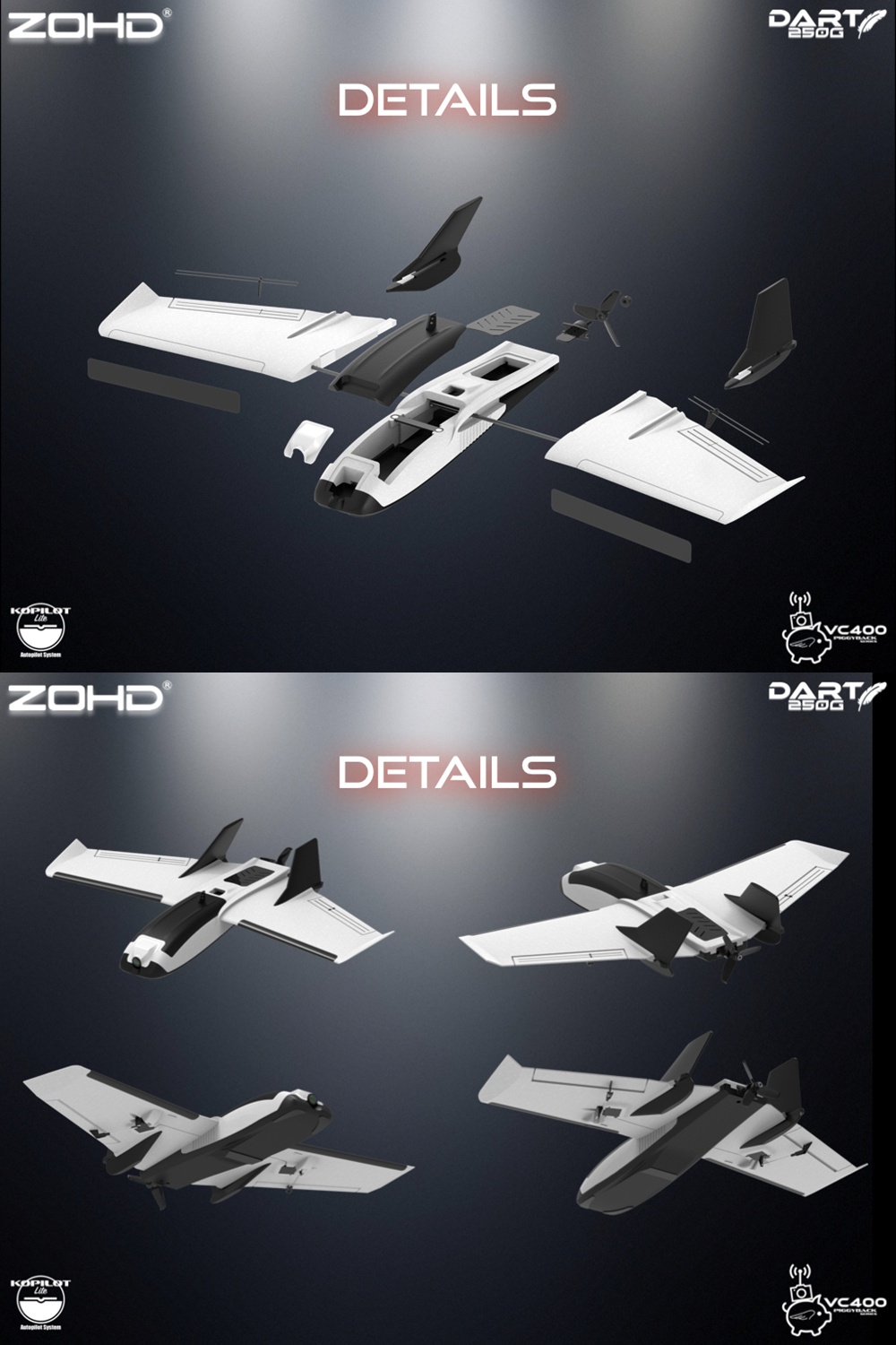 ZOHD Dart250G 570mm Wingspan Sub-250 grams Sweep Forward Wing AIO EPP FPV RC Airplane KIT/PNP W/FPV Ready Version