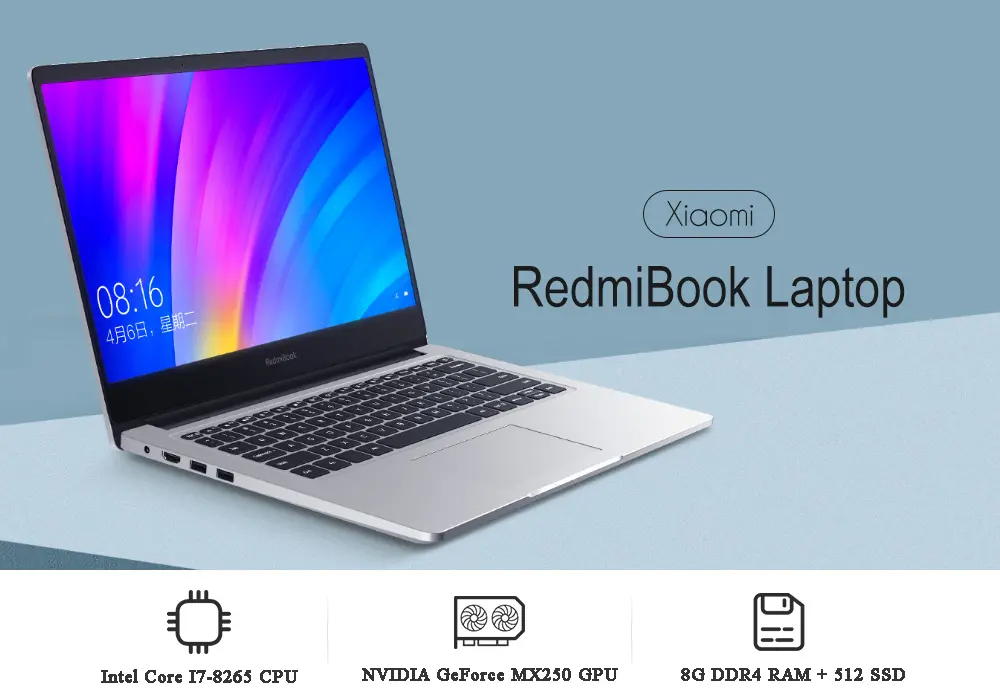 Máy tính xách tay Xiaomi RedmiBook 14.0 Intel Core I7-8565U NVIDIA GeForce MX250 8G RAM 512GB SSD Notebook-Silver