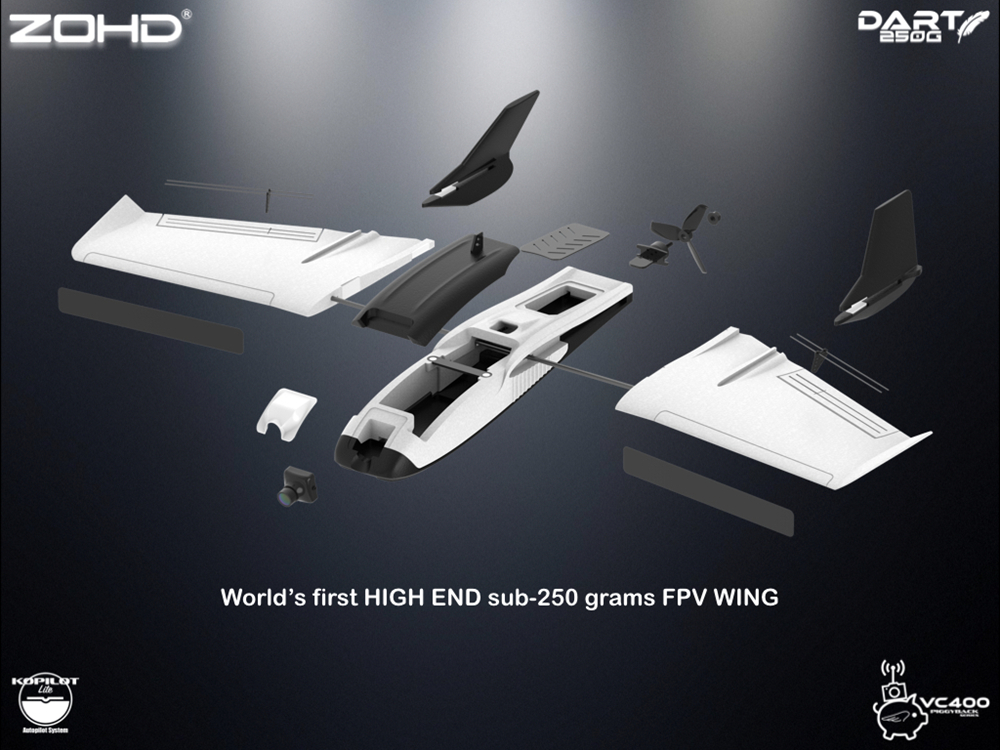 ZOHD Dart250G 570mm Wingspan Sub-250 grams Sweep Forward Wing AIO EPP FPV RC Airplane KIT/PNP W/FPV Ready Version