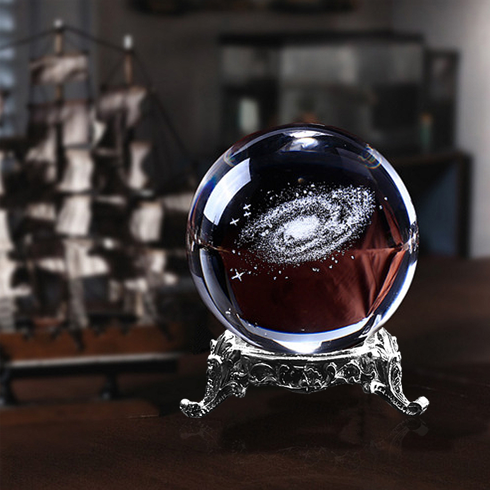 3D Laser Sculpture Galaxie Boule De Cristal Miniature Modèle Cristal Artisanat Boule Décorations Boule De Verre Décoration de La Maison Cadeau