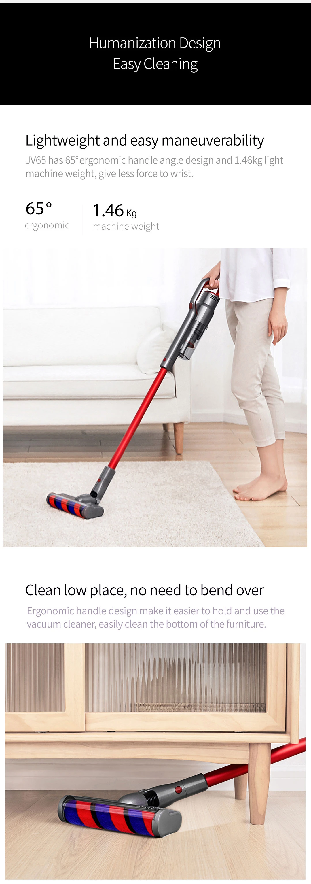 JIMMY JV65 Aspirateur balai sans fil portable 22Kpa Puissance d'aspiration Anti-enroulement Conception de cheveux Collecteur de poussière Moteur numérique 145AW