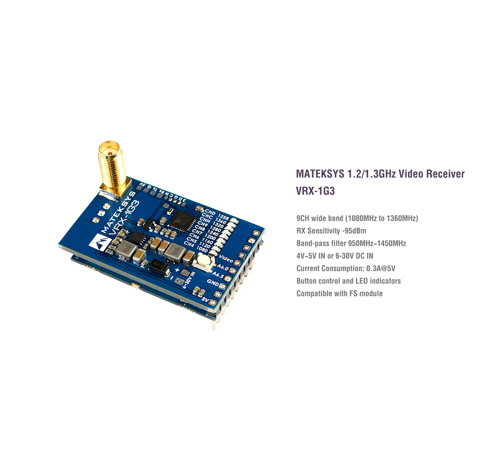 MATEKSYS VRX-1G3 1.2Ghz 1.3Ghz 9CH FPV Video Receiver for RC Drone Goggles Monitor
