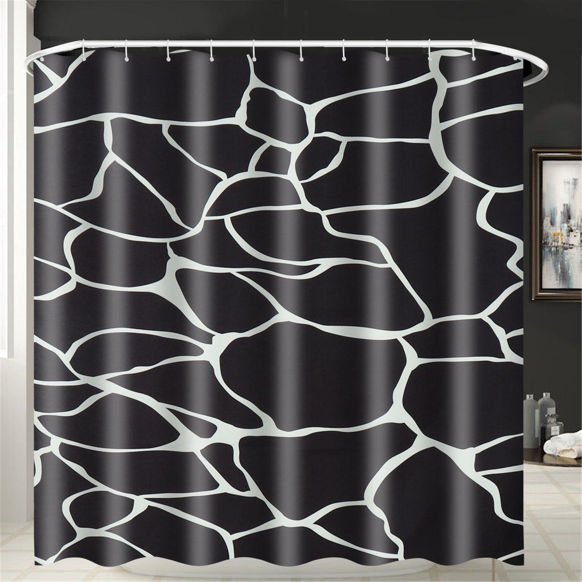 Rideau de douche en marbre Imperméable Salle de bains Tapis de bain Tapis Tapis Couvercle Toilette Couvertures