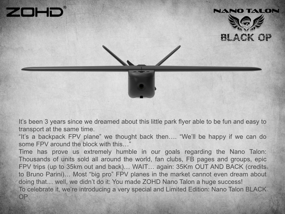 ZOHD Nano Talon Black OP 860mm Wingspan AIO V-Tail EPP FPV Wing RC Airplane PNP/With FPV Ready Limited Edition
