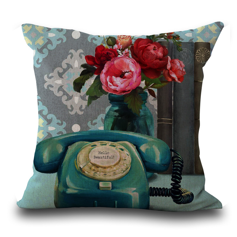 Taie d'oreiller en lin de coton carrée de coussin de décoration de style rétro