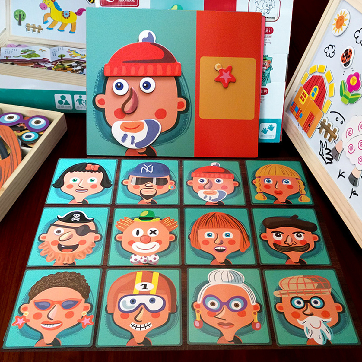 Jogo de quebra-cabeça magnético 3D de madeira Animais dos desenhos animados Jigsaw Puzzle Dressup Caixa Crianças Brinquedos de desenvolvimento educacional Presentes para crianças Estudantes