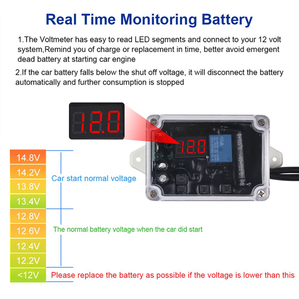 Wireless remoto Control 12V Car Batteria Disconnect Cut Off Isolator Master Switch Module con Voltmetro Display
