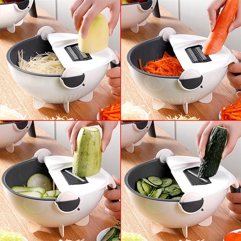9 en 1 multifonctionnel coupe-légumes avec panier de vidange ménage pomme de terre trancheuse radis râpe outils de cuisine panier de vidange coupe-légumes