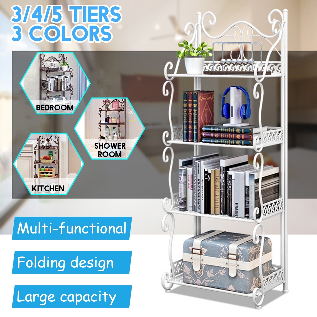 1 Pièce 3/4/5 Niveaux Étagère De Rangement Pliable Nordique Minimaliste Multifonctionnel Étagère De Rangement Supports Supports pour Bureau Maison Chambre Salle De Bains Cuisine Cuisine