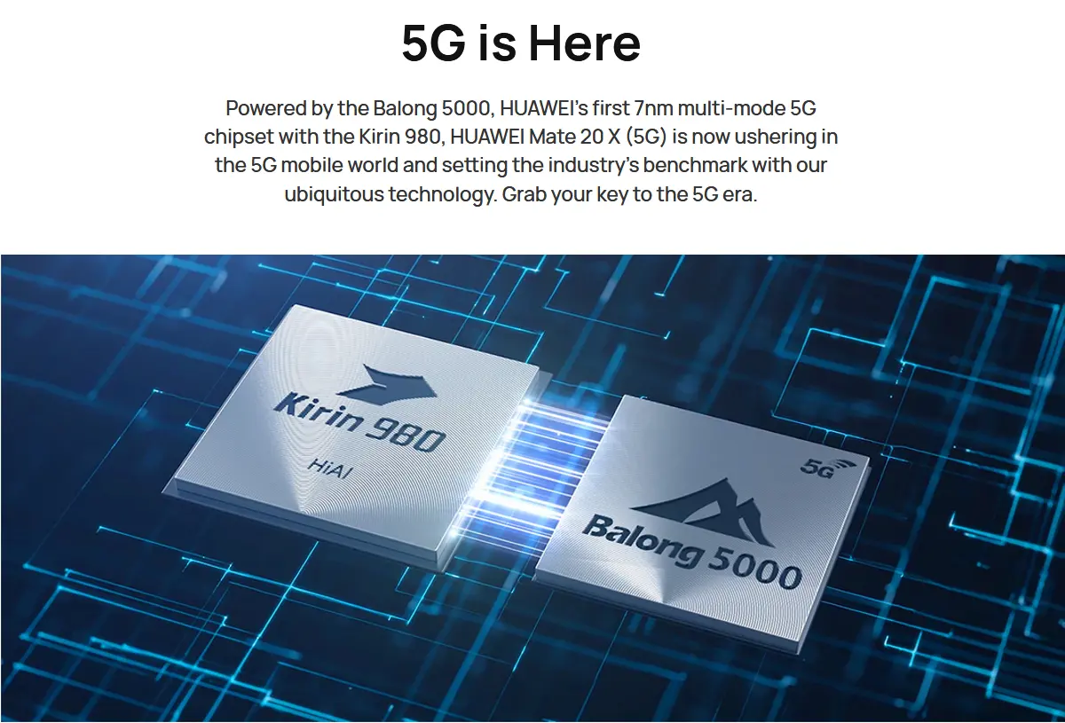 Huawei Mate 20X 5G Versión 40MP Triple Trasero Cámara 7.2 pulgadas 8GB RAM ROM 256GB Kirin 980 Octa Núcleo 5G Smartphone