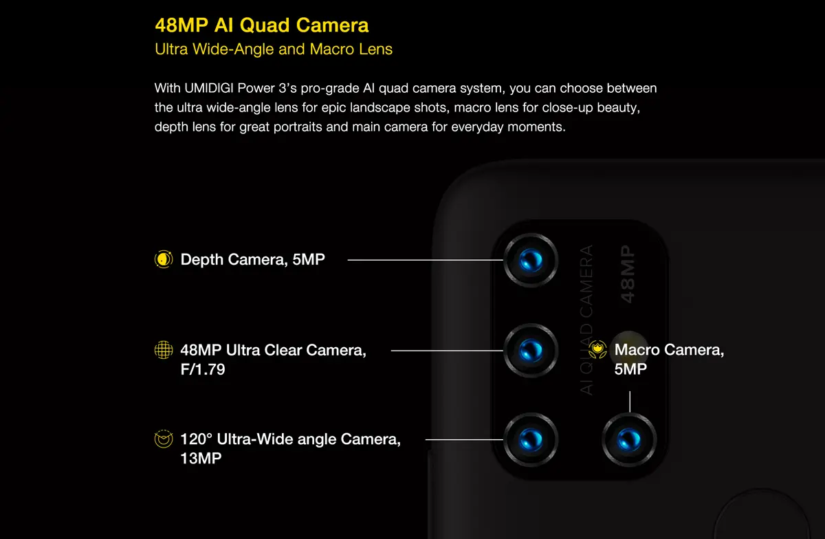 UMIDIGI Power 3 Global Bands 6.53 inch FHD+ Fullview Display Android 10 6150mAh NFC 48MP AI Quad Cameras 4GB RAM 64GB ROM Helio P60 Octa Core 2GHz 4G Smartphone