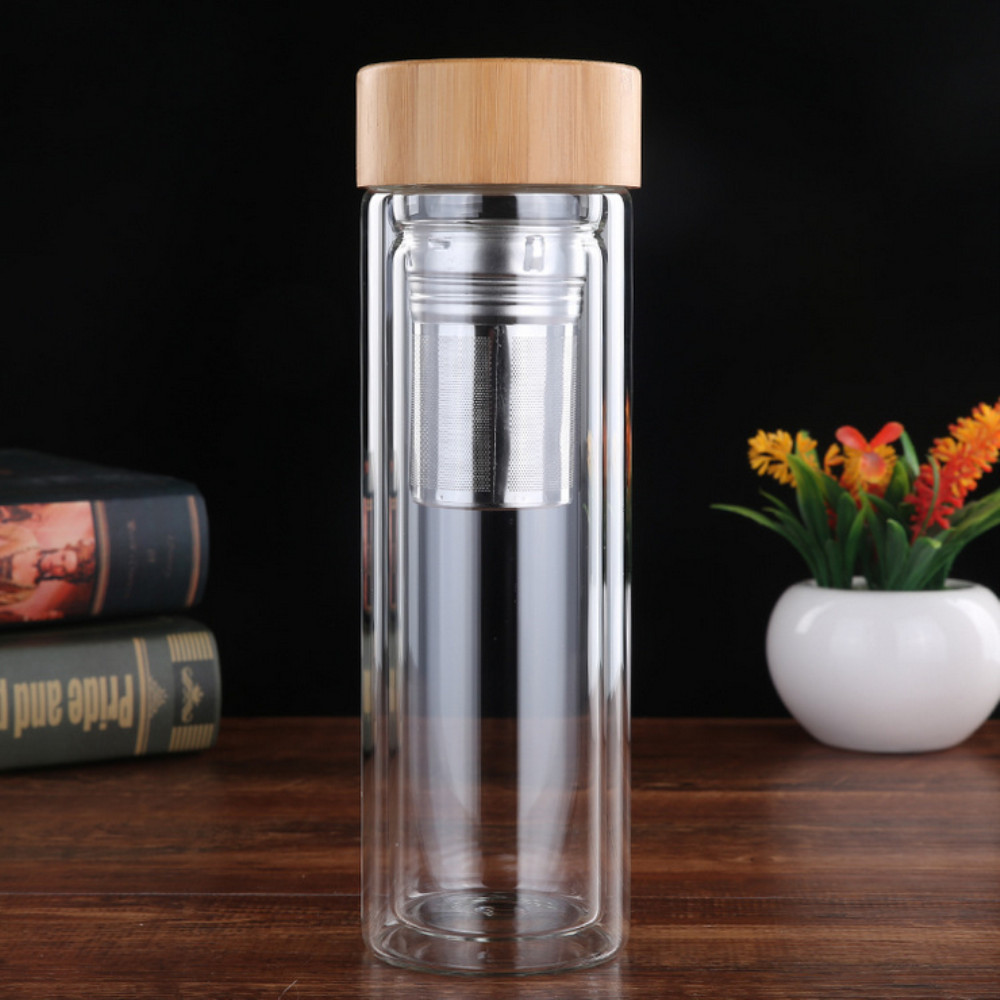 Bouteille d'eau de verre de double mur 450ml sports de plein air voyageant tasse de thé de camping camping tasse à eau