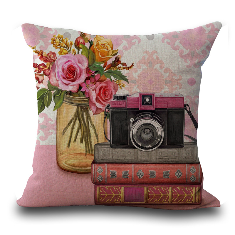 Taie d'oreiller en lin de coton carrée de coussin de décoration de style rétro