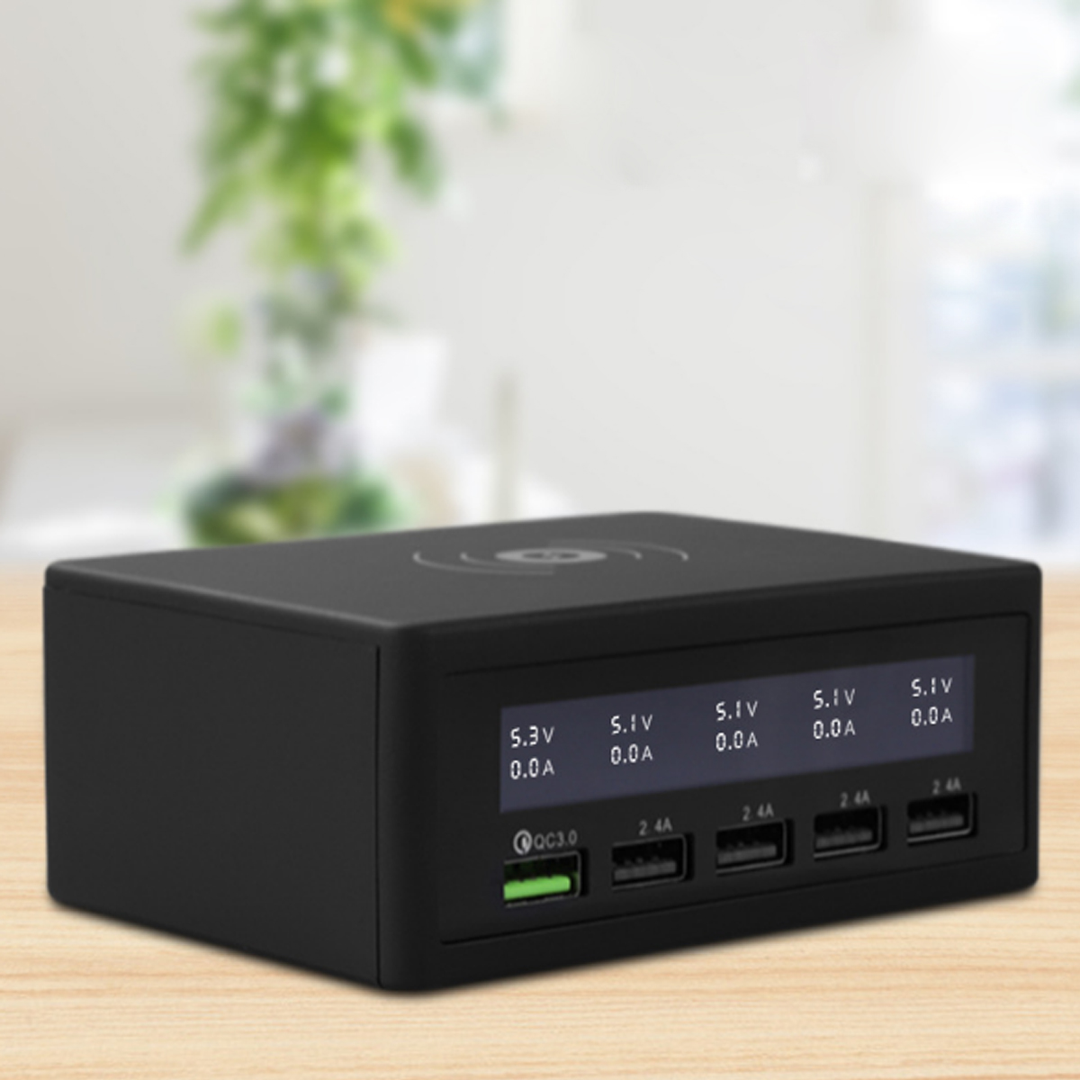50W LCD Chargeur USB à affichage numérique 5 ports haute charge, charge rapide Chargeur intelligent USB Chargeur sans fil QC3.0
