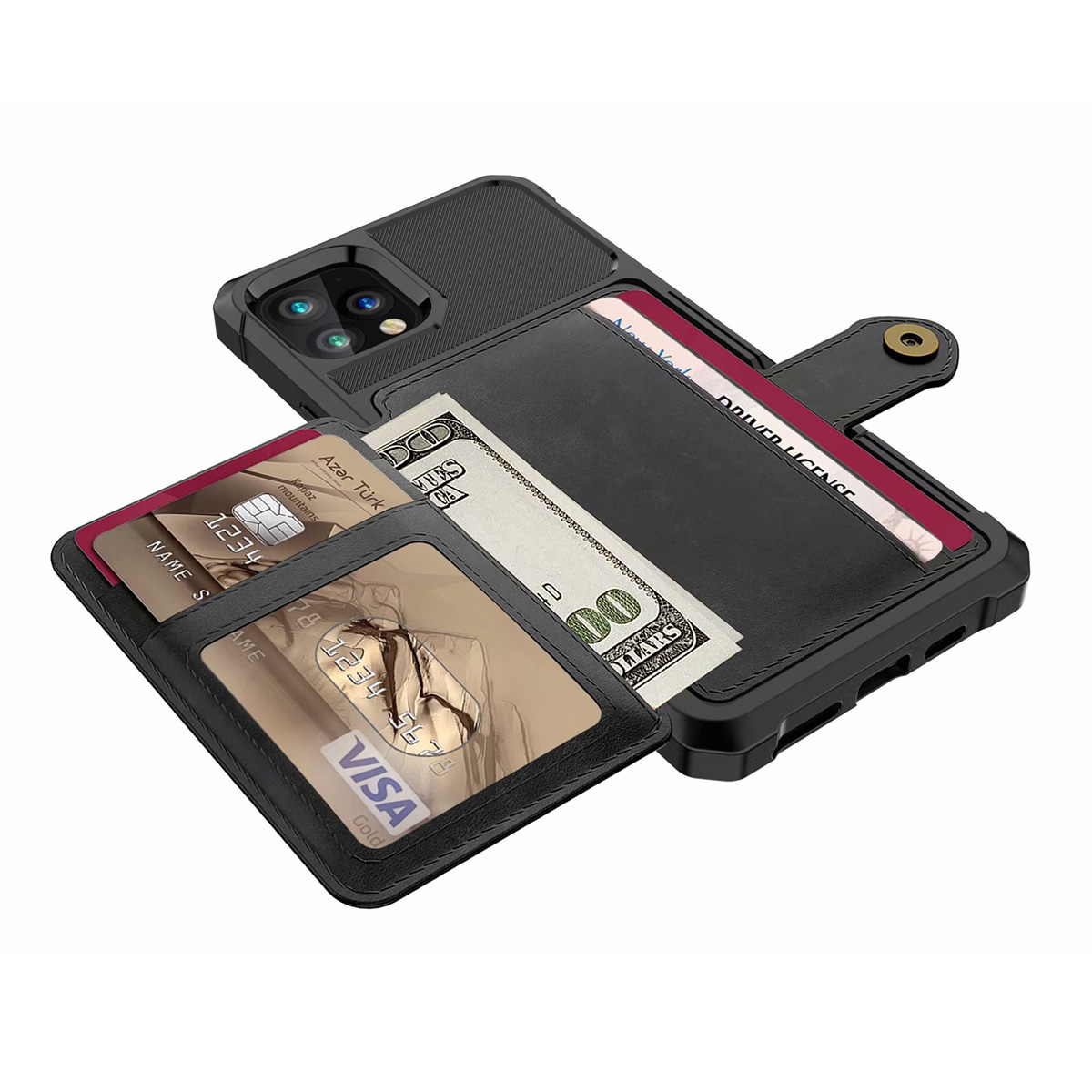 De luxe Armor Adsorption Magnétique Multi Fentes Pour Cartes Stand En Cuir PU Antichoc Portefeuille Étui De Protection pour iPhone 11 / Pro / Pro Max