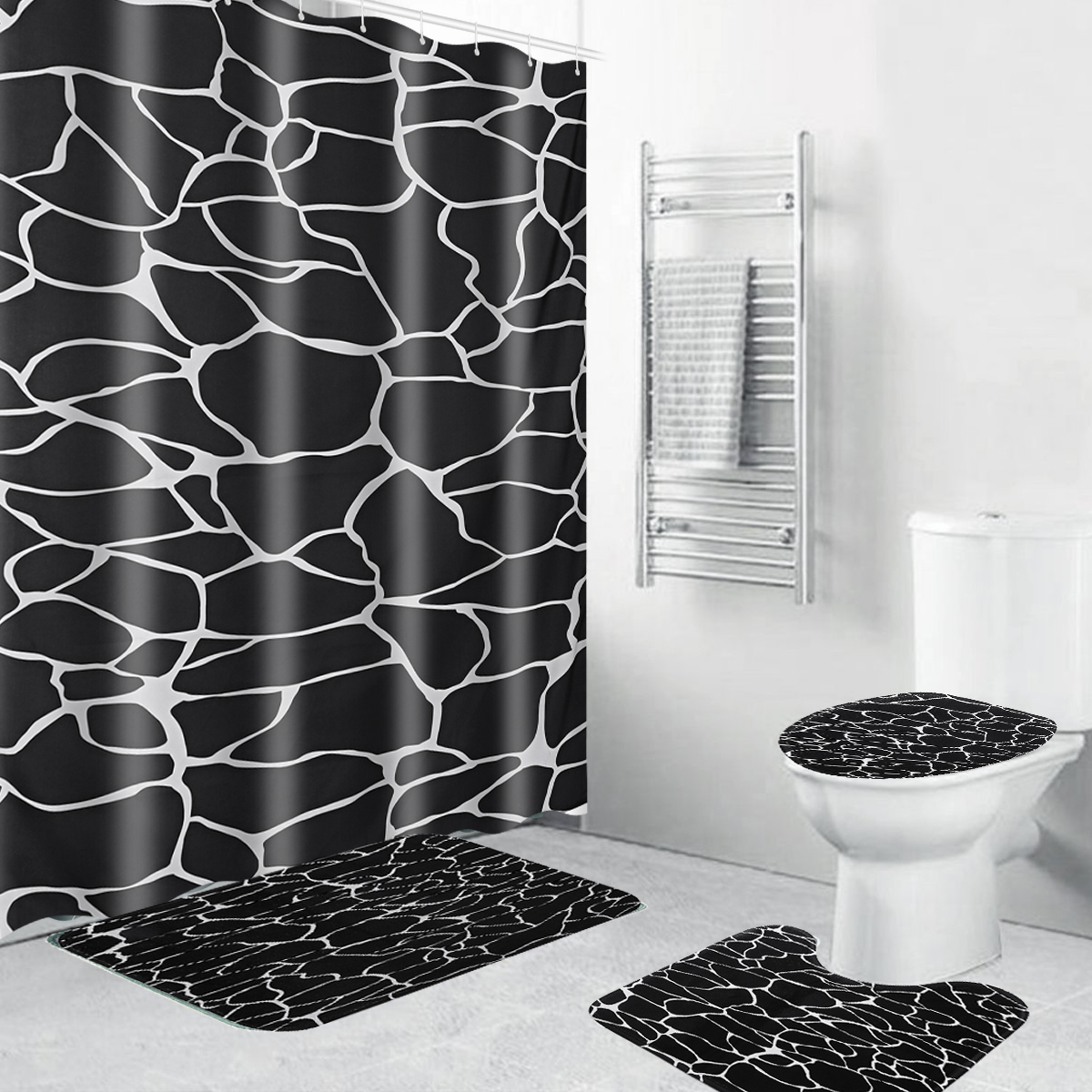 Rideau de douche en marbre Imperméable Salle de bains Tapis de bain Tapis Tapis Couvercle Toilette Couvertures