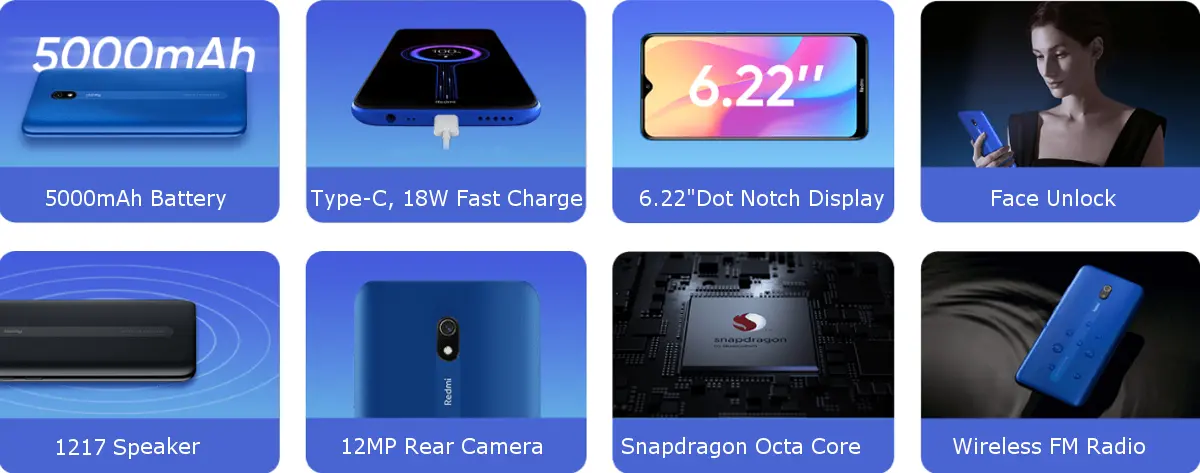 Xiaomi Redmi 8A Versão CN 6.22 polegadas 3GB 32GB 5000mAh Snapdragon 439 Octa core 4G Smartphone