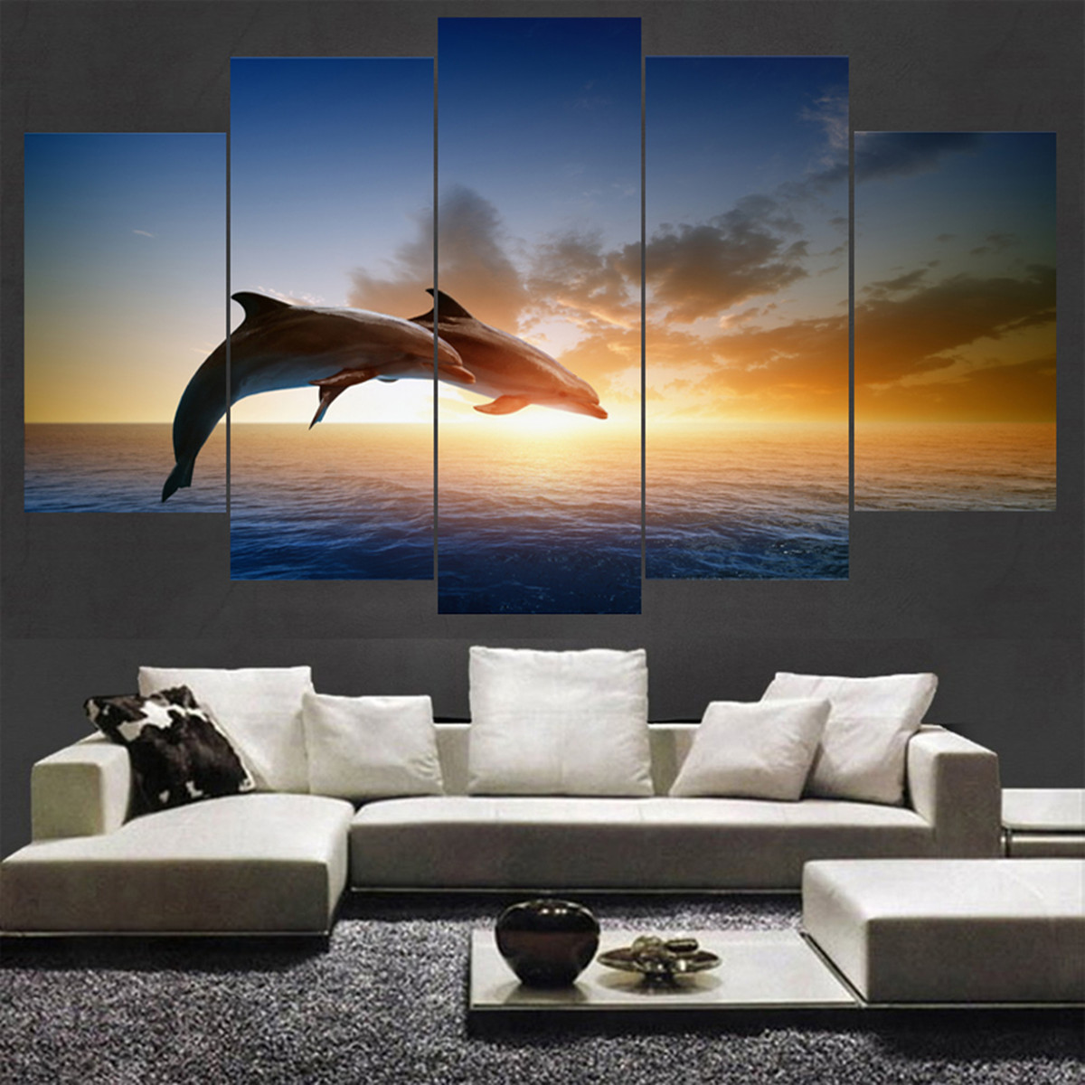 Dauphin Coucher De Soleil Impression Sur Toile Peintures Affiche Mur Art Photo Décor À La Maison Sans Cadre