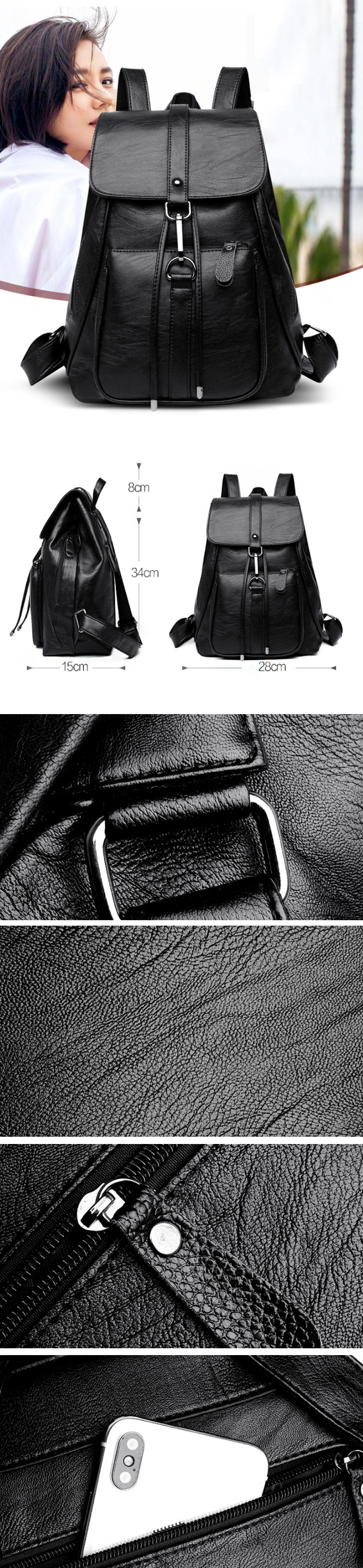 Sac à dos en cuir souple pour dames Sac à bandoulière décontracté Chasse en plein air Sac à dos de voyage