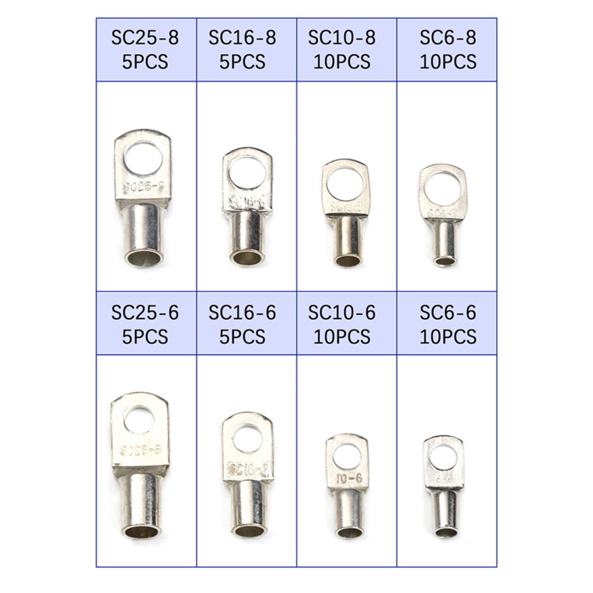 60Pcs SC Series Terminals Cable Terminals Copper Lug Ring Seal Wire Connectors Assorted Kit