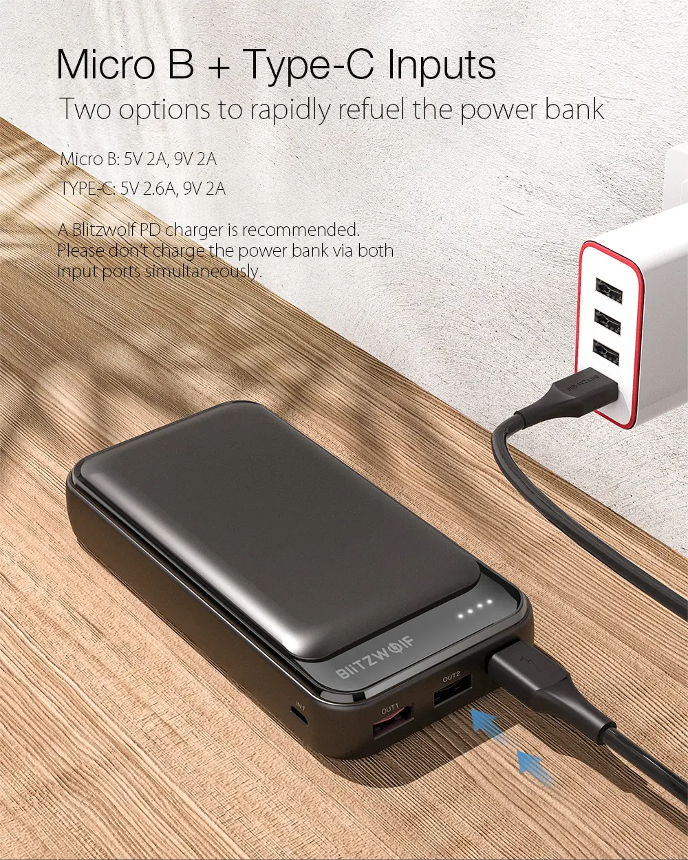 BlitzWolf® BW-P11 Banque de puissance pour PD3 pour 20000mAh 18W QC3.0 pour iPhone 11 Pro XR X pour Samsung S9 S10 pour Xiaomi Huawei