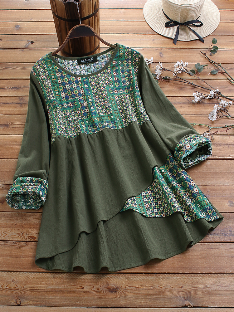 Chemisier vintage à imprimé ethnique et patchwork