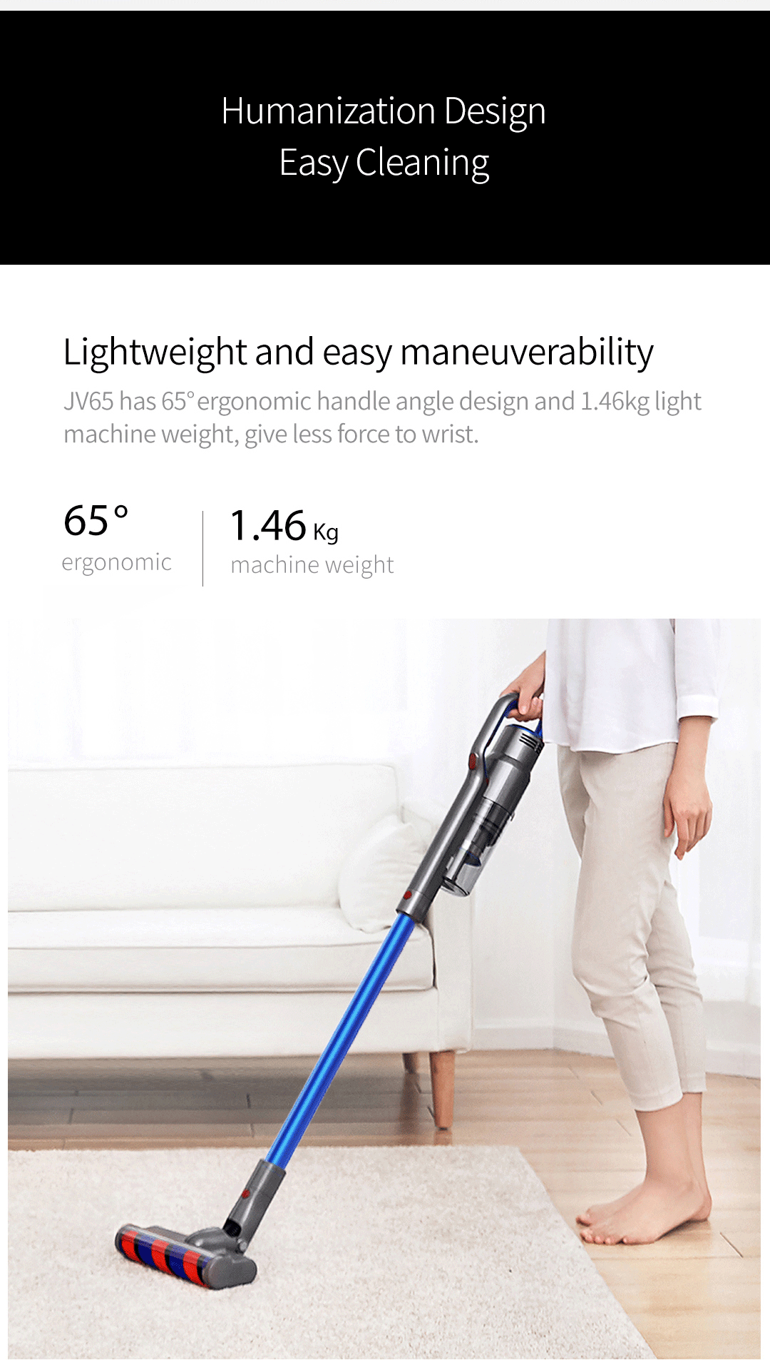 JIMMY JV63 Aspirateur portatif sans fil portable 130AW 20000Pa Aspiration Anti-enroulement Cheveux 60 minutes Durée de fonctionnement Tapis Collecteur de poussière