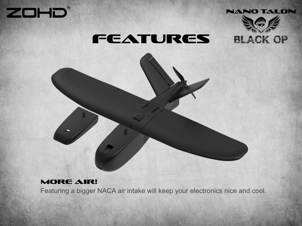 ZOHD Nano Talon Black OP 860mm Wingspan AIO V-Tail EPP FPV Wing RC Airplane PNP/With FPV Ready Limited Edition