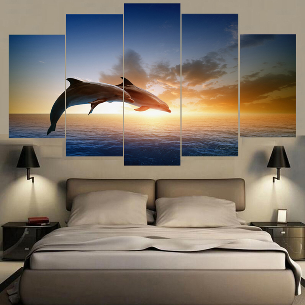 Dauphin Coucher De Soleil Impression Sur Toile Peintures Affiche Mur Art Photo Décor À La Maison Sans Cadre