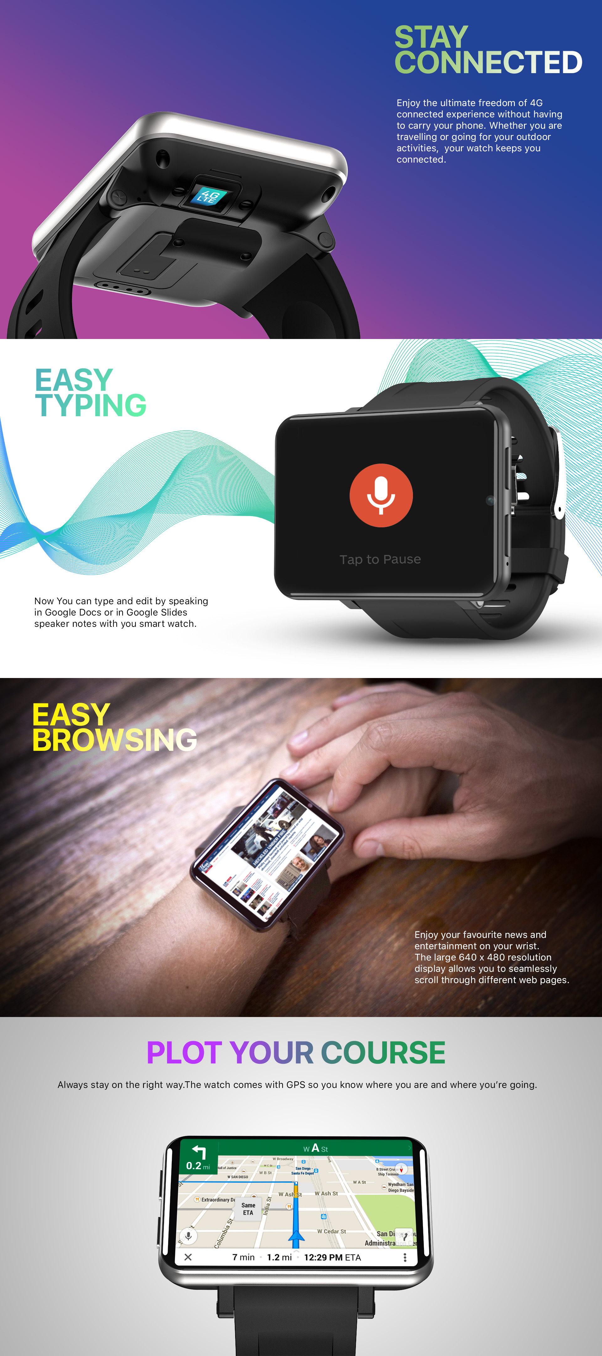 LEMFO LEM T 3G + 32G 2.86 pouces HD Écran 4G-LTE Regarder Téléphone 5MP Caméra 2700MAH GPS Wifi Smart Watch