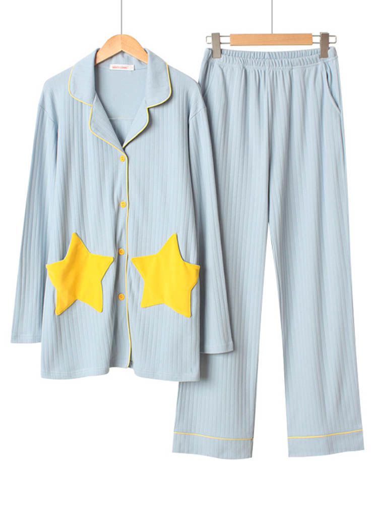 Ensemble de pyjama à manches longues en coton à patchwork pour femmes