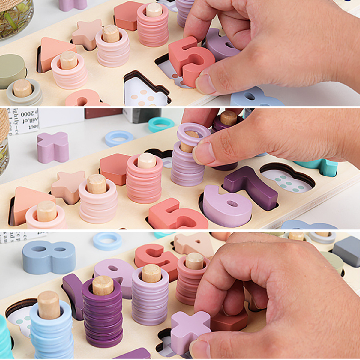 3 IN 1 Apprendimento prescolare in legno Montessori Math Conteggio della tavola Giocattoli per bambini Regalo