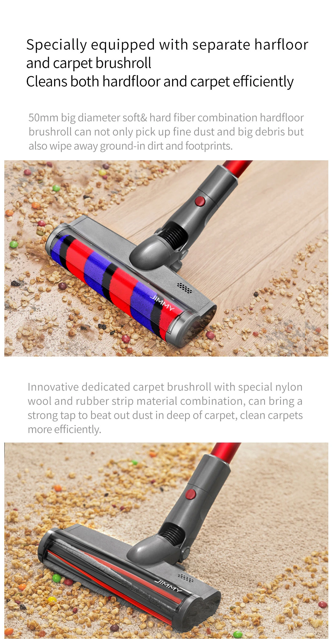 JIMMY JV65 Aspirateur balai sans fil portable 22Kpa Puissance d'aspiration Anti-enroulement Conception de cheveux Collecteur de poussière Moteur numérique 145AW