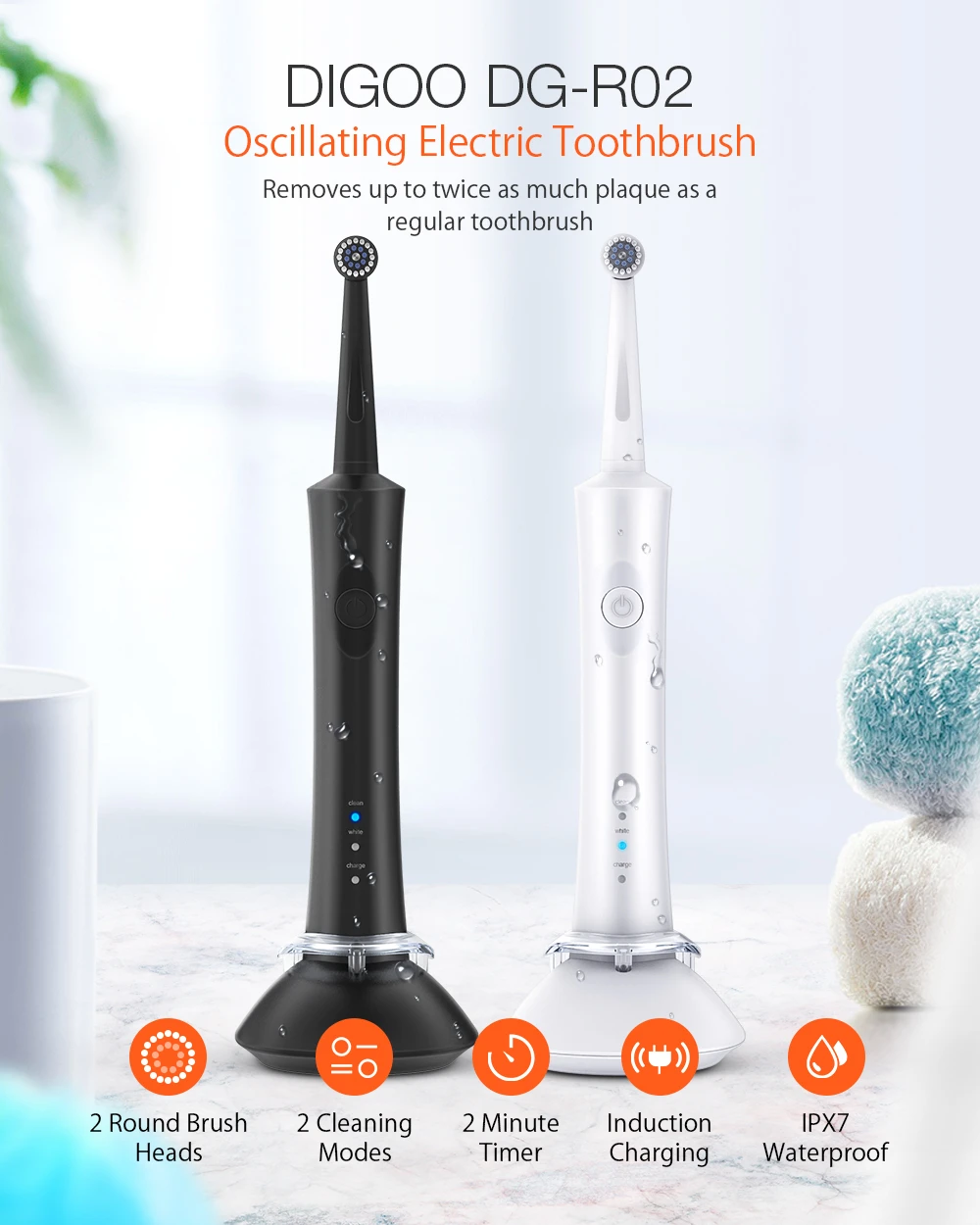 Digoo Dg R02 Doner Induksiyon Elektrikli Dis Fircasi Verimli Beyazlatm