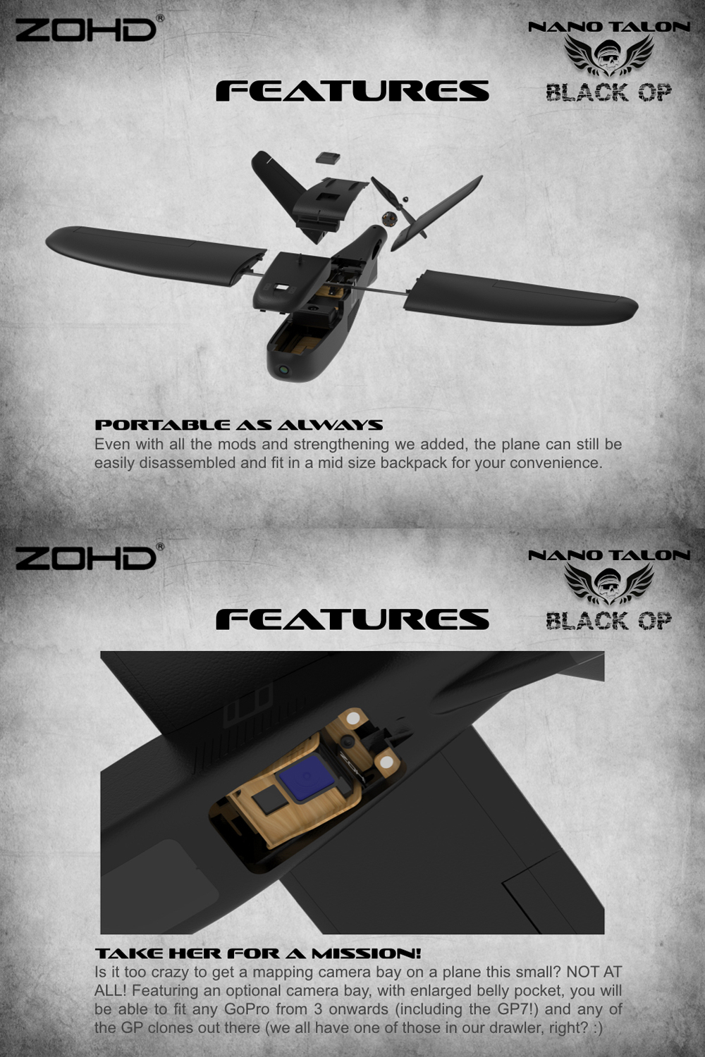 ZOHD Nano Talon Black OP 860mm Wingspan AIO V-Tail EPP FPV Wing RC Airplane PNP/With FPV Ready Limited Edition