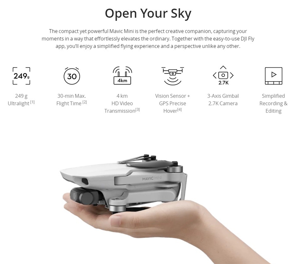 DJI Mavic Mini 4KM FPV with 2.7K Camera 3-Axis Gimbal 30mins Flight Time 249g Ultralight GPS RC Drone Quadcopter RTF