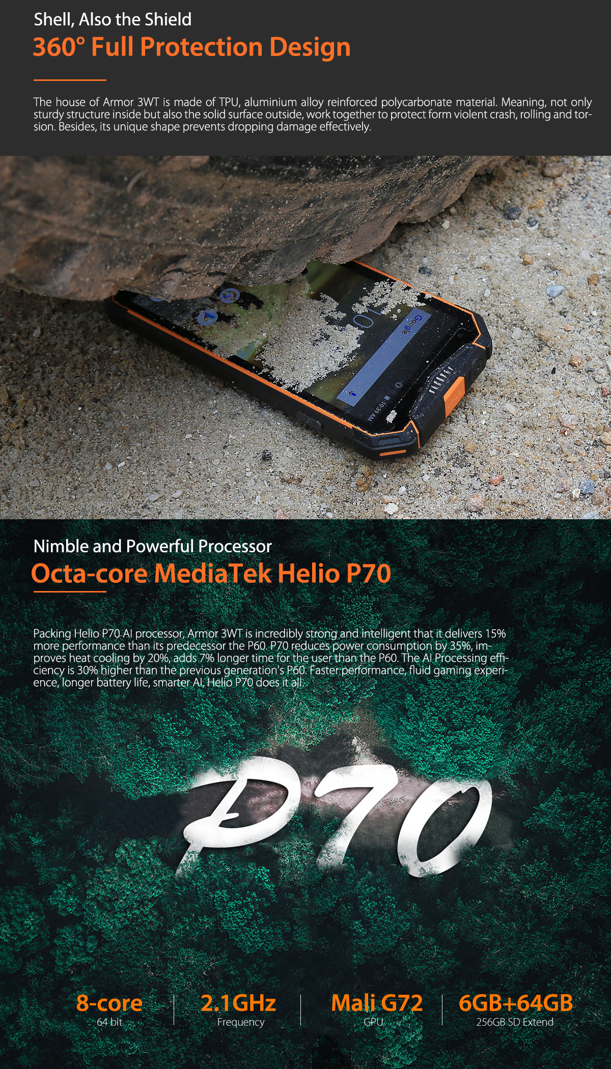 Ulefone Armor 3WT,IP68 IP69K Waterproof,Helio P70 Octa core