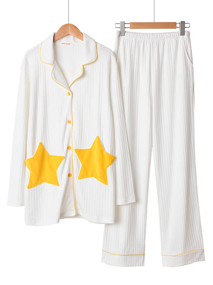 Ensemble de pyjama à manches longues en coton à patchwork pour femmes