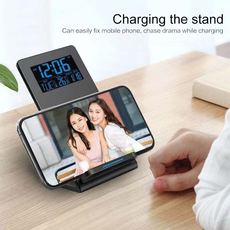 Loskii DC-01S Electric LED 12 / 24H Alarma Reloj Con teléfono Cargador inalámbrico Mesa digital Termómetro Pantalla Escritorio Reloj