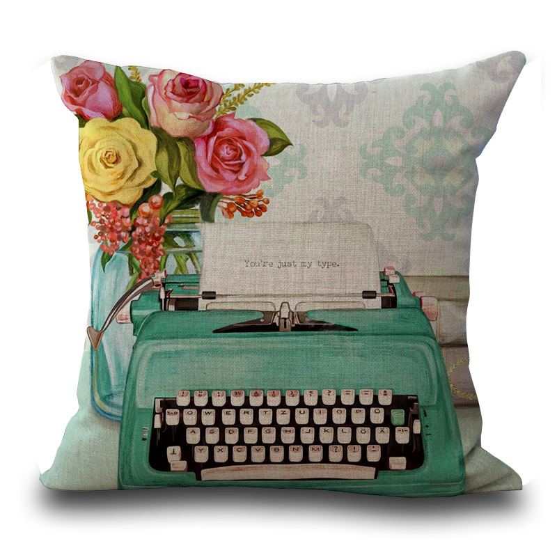 Taie d'oreiller en lin de coton carrée de coussin de décoration de style rétro