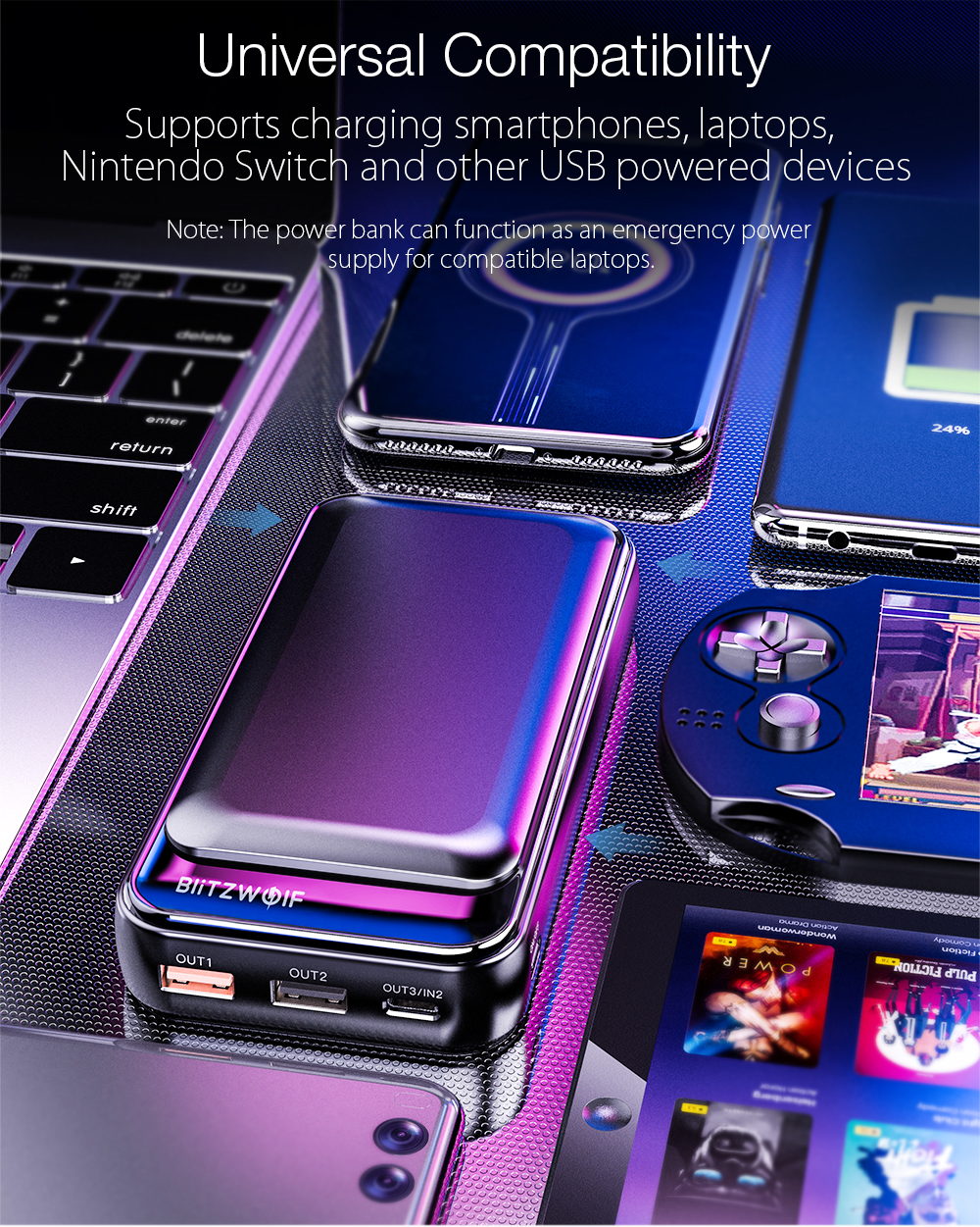 BlitzWolf® BW-P11 Banque de puissance pour PD3 pour 20000mAh 18W QC3.0 pour iPhone 11 Pro XR X pour Samsung S9 S10 pour Xiaomi Huawei