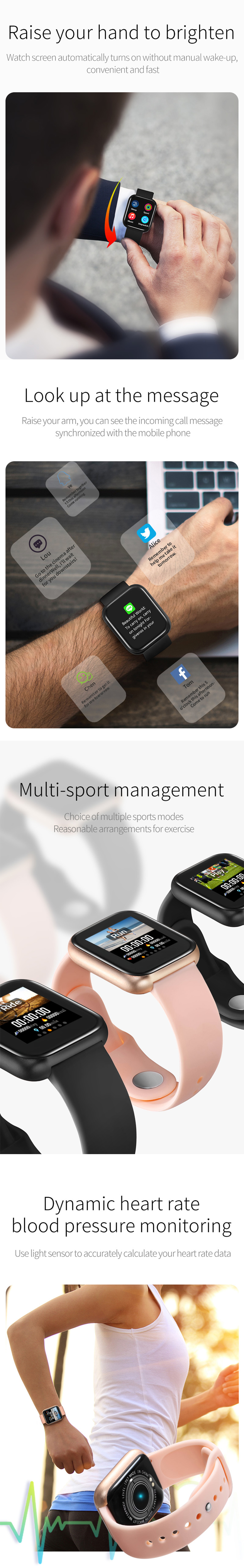 Bakeey M8V Full Touch Screen Cuore Monitoraggio della pressione sanguigna Ossigeno UI divertente Display Smart Watch