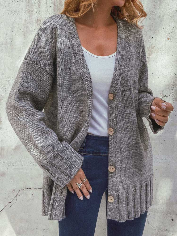 Cardigans à bouton en V de couleur unie vintage pour femmes