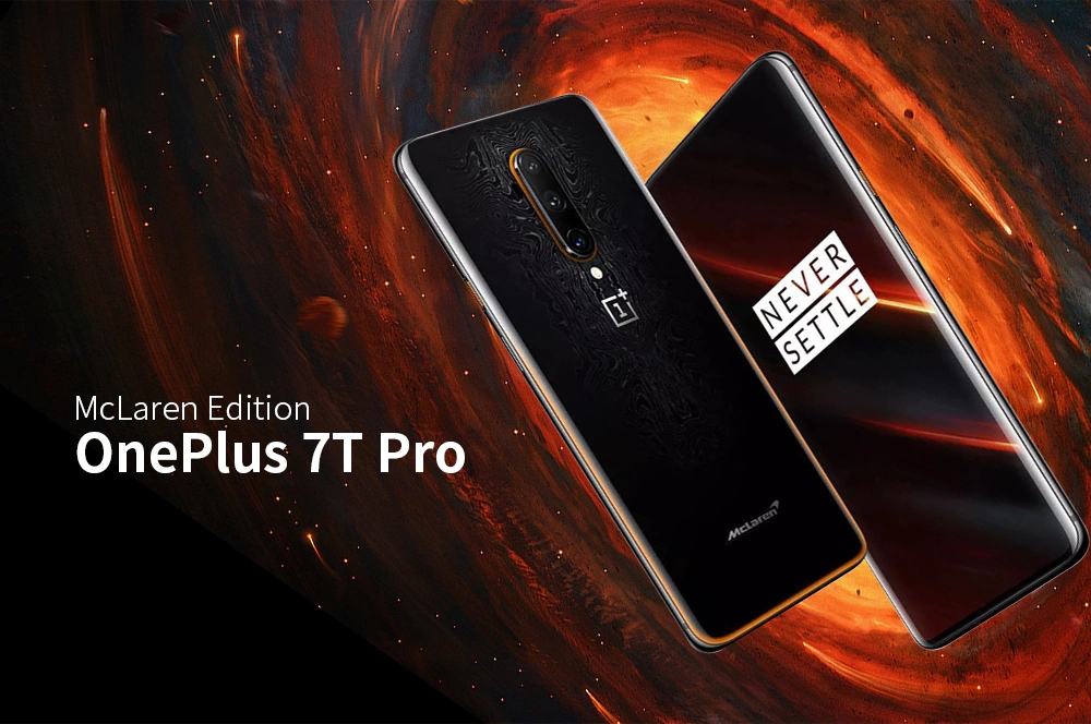 OnePlus 7T Pro McLaren Edition Global Version 6,67 polegadas 90Hz Display AMOLED fluido HDR10 + Android 10 NFC 4085mAh 48MP Câmeras traseiras triplas 12GB 256GB UFS 3.0 Snapdragon 855 Plus 4G Smartphone