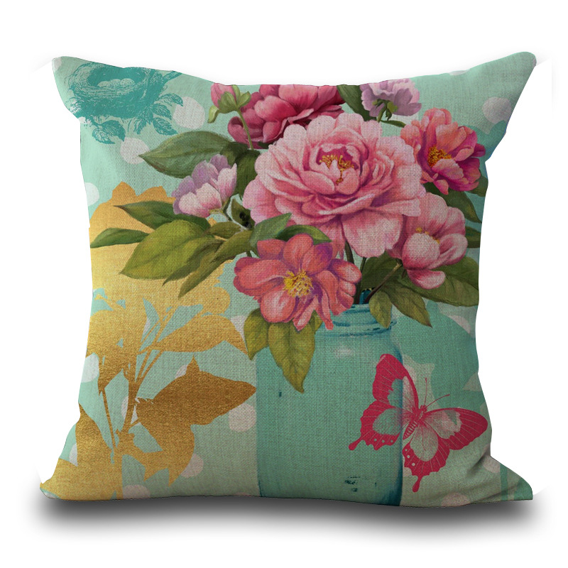 Taie d'oreiller en lin de coton carrée de coussin de décoration de style rétro