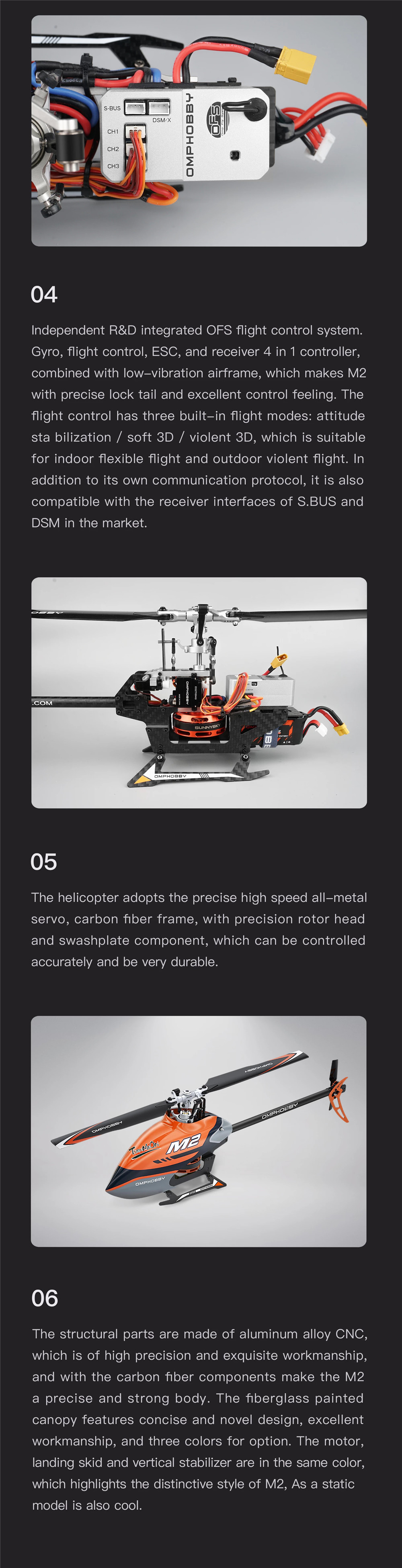 OMPHOBBY M2 6CH 3D Flybarless Dual Brushless Motor Direct-Drive RC Helicopter BNF With 4 IN 1 Flight Controller