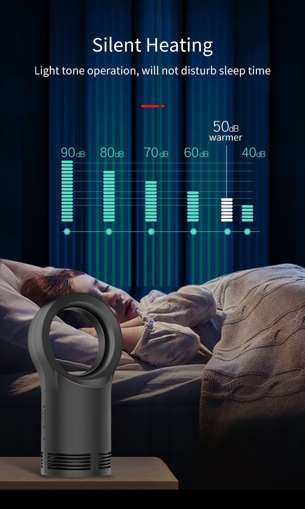 Mini Home 400W Leafless Heater Fan Desktop Anti-scalding Electric Warmer Bladeless Air Heating Winter Warmer Device