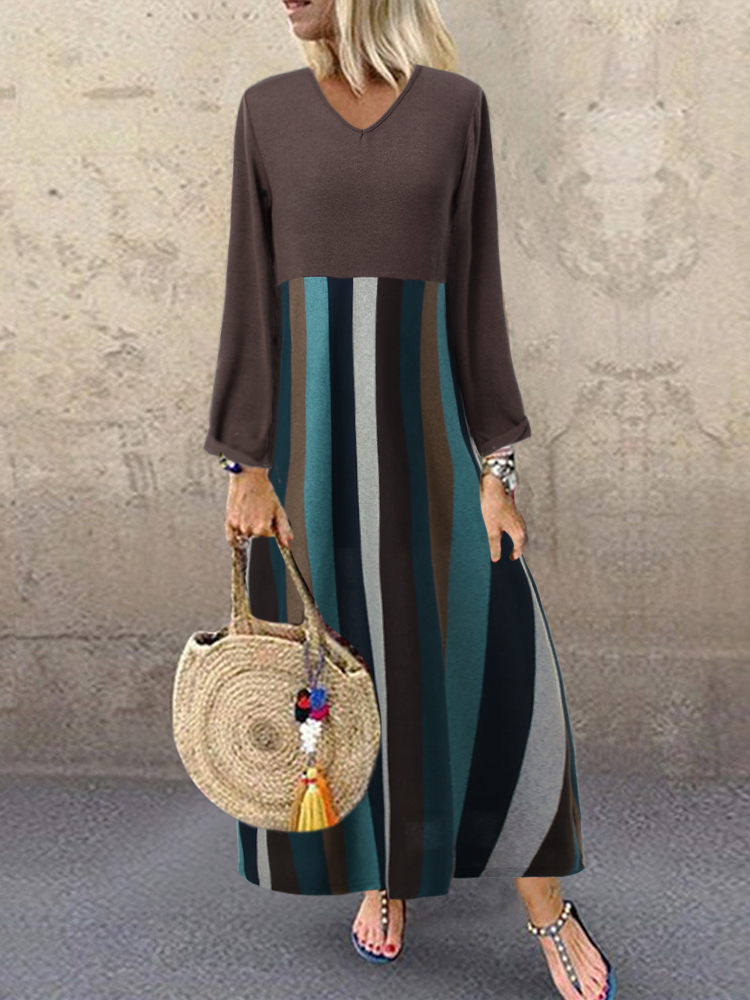 Robe décontractée à manches longues et col V
