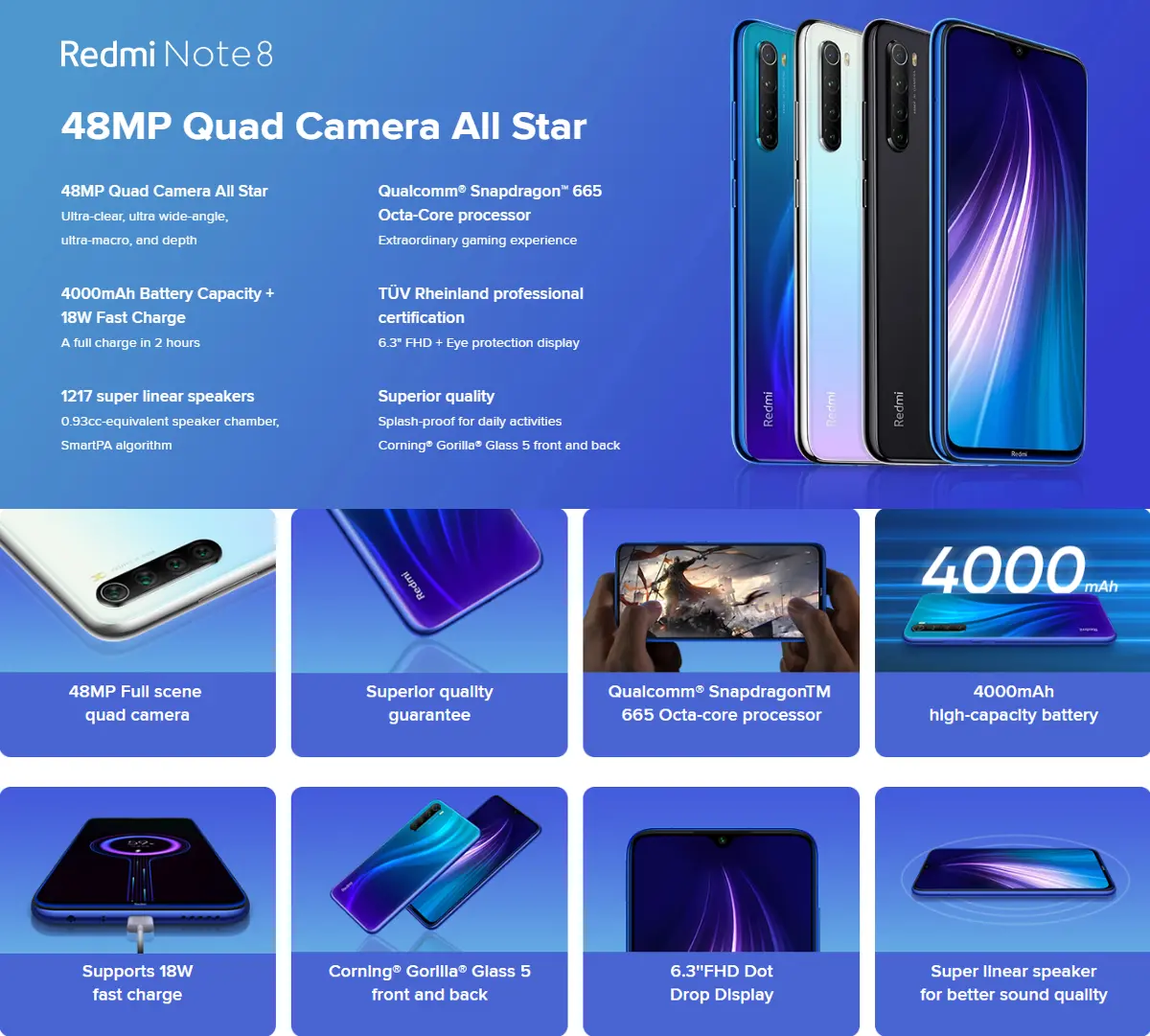 Xiaomi Redmi Note 8 6.3 inch 48MP Quad Rear Camera 4GB 64GB 4000mAh Snapdragon 665 Octa core 4G Smartphone